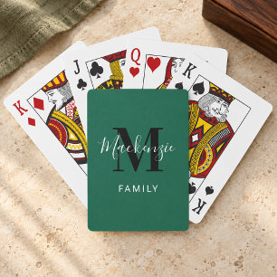 Baraja De Cartas Monograma personalizado de familia verde moderno