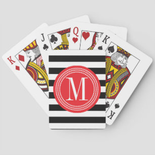 Baraja De Cartas Monograma personalizado de franjas blancas y negra