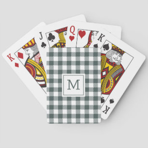 Baraja De Cartas Monograma personalizado de gingham verde a cuadros