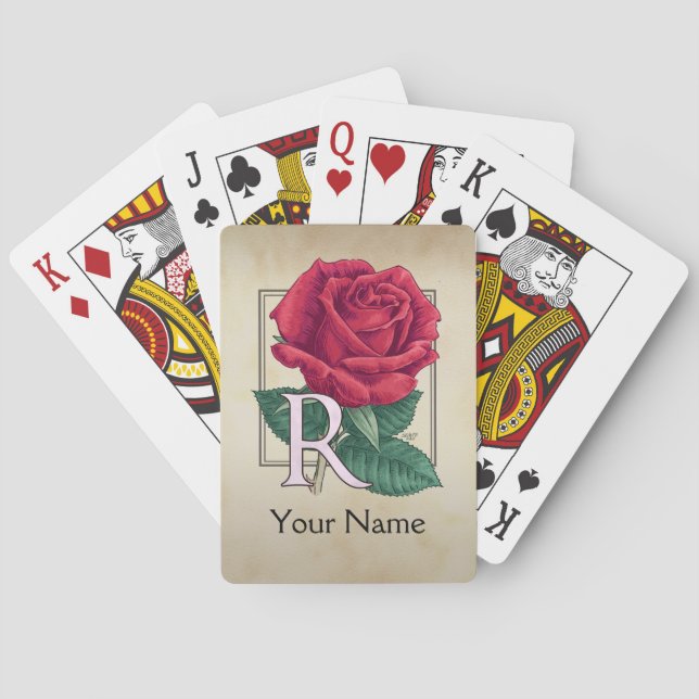 Baraja De Cartas Monograma personalizado de la rosa roja (Reverso)