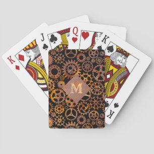 Baraja De Cartas Monograma Personalizado de los engranajes rustos d