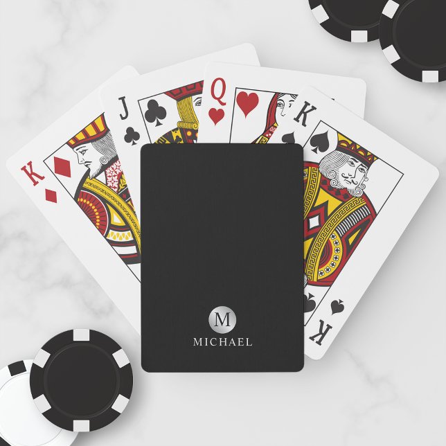Baraja De Cartas Monograma personalizado de lujo negro y plata (Subido por el creador)