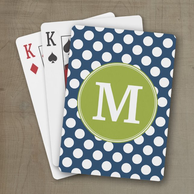 Baraja De Cartas Monograma Personalizado de puntos de polka verde a (Personalized playing cards)