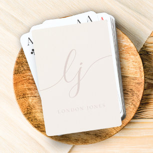 Baraja De Cartas Monograma personalizado Guión marfileño rosado