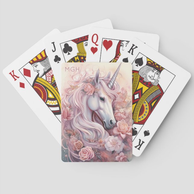 Baraja De Cartas Monograma personalizado lindo unicornio (Reverso)