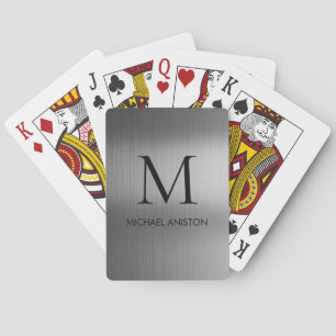 Baraja De Cartas Monograma personalizado metálico cepillado negro c