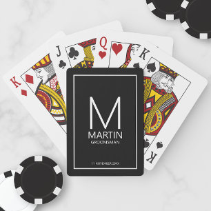 Baraja De Cartas Monograma personalizado moderno y Groomsmen de nom
