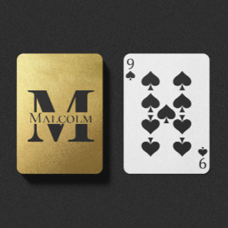 Baraja De Cartas Monograma personalizado negro y dorado con nombre