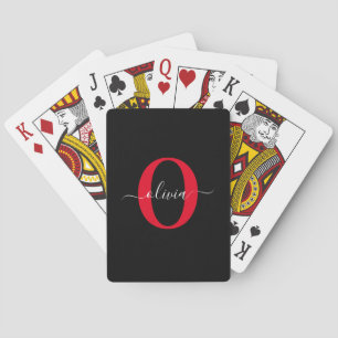 Baraja De Cartas Monograma personalizado Nombre de guión Negro Blan