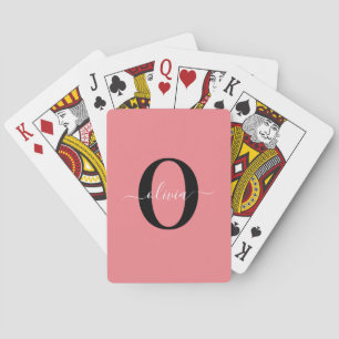 Baraja De Cartas Monograma personalizado Nombre del guión negro ros