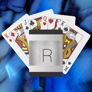 Baraja De Cartas Monograma personalizado, texto negro gris, plata c