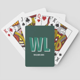 Baraja De Cartas Monograma personalizado verde esmeralda minimalist