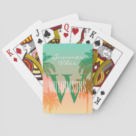 Baraja De Cartas Monograma personalizado Vibes de verano Palm Tree