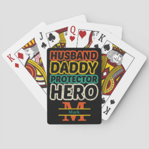 Baraja De Cartas Monograma personalizado y nombre marido papi héroe