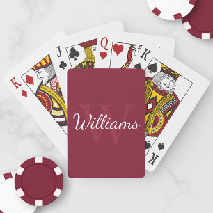 Baraja De Cartas Monograma personalizado y nombre rojo borgoña