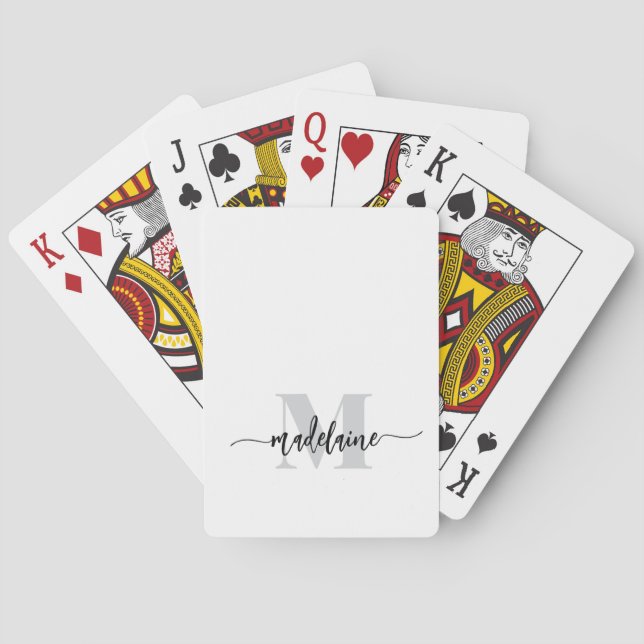 Baraja De Cartas Monograma Plata Blanco Negro Personal (Reverso)
