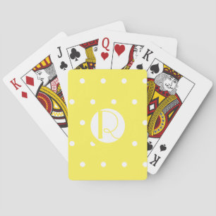 Baraja De Cartas Monograma puntos iniciales de polka blanca amarill