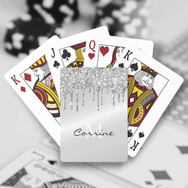 Baraja De Cartas Monograma Purpurina de goteo plateado Platino metá (Subido por el creador)