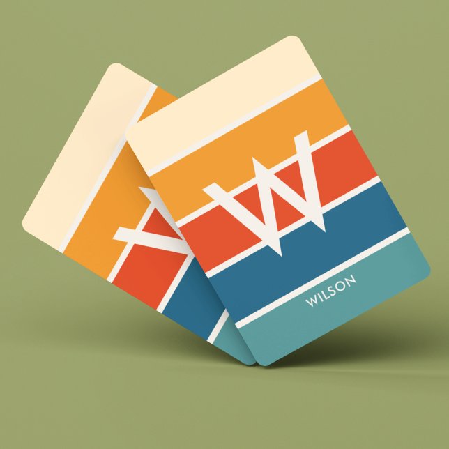 Baraja De Cartas Monograma retro amplio rayado personal (Subido por el creador)