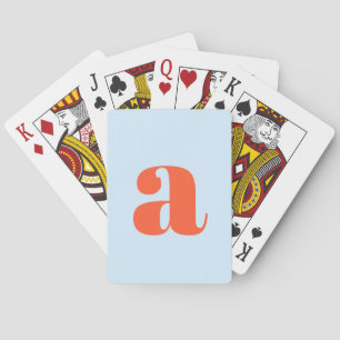 Baraja De Cartas Monograma Retro de Letra Azul Naranja Suave Lindo
