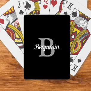 Baraja De Cartas Monograma Retro Personalizado Gris Negro Blanco
