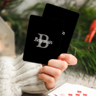 Baraja De Cartas Monograma Retro Personalizado Gris Negro Blanco