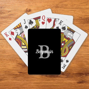 Baraja De Cartas Monograma Retro Personalizado Gris Negro Blanco