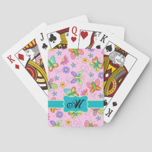 Baraja De Cartas Monograma rosa de mariposas brillantes con encanto