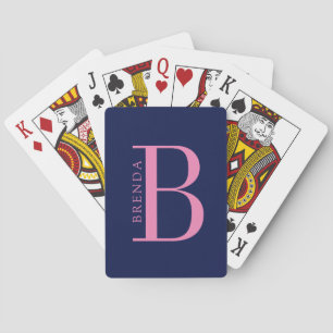 Baraja De Cartas Monograma rosa mínimo y nombre en azul