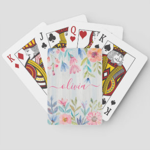 Baraja De Cartas monograma rústico acuarela floral