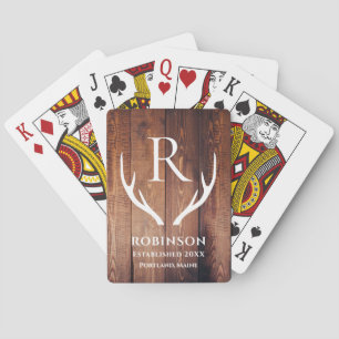 Baraja De Cartas Monograma Rústico Familia Nombre Deer Casa Lago