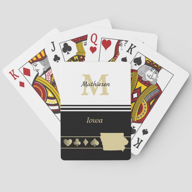 Baraja De Cartas Monograma Silueta dorada Iowa (Reverso)