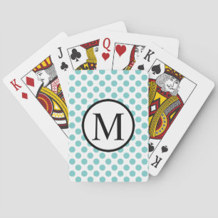 Baraja De Cartas Monograma simple con puntos Aqua Polka