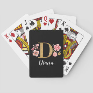 Baraja De Cartas Monograma Simple Elegante Negro Oro