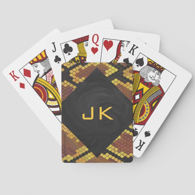 Baraja De Cartas Monograma Snake Brown y Oro Print (Reverso)