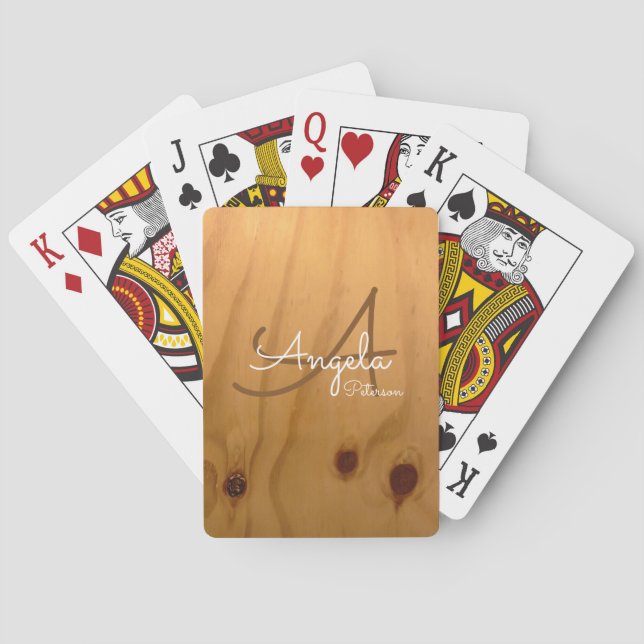 Baraja De Cartas monograma sobre madera falsa (Reverso)