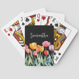 Baraja De Cartas Monograma Tulipanes Primavera Flores coloridas y a