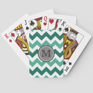 Baraja De Cartas Monograma Turquesa y Mint Chevron Zigzag