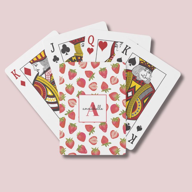 Baraja De Cartas Monograma Verano Fresa Personalizada (Personalised strawberry playing cards.)
