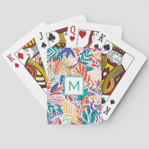 Baraja De Cartas Monograma Verde azulado Art Aqua de la Línea de Fl