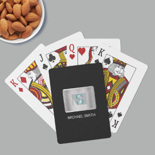 Baraja De Cartas Monograma verde azulado y gris, nombre blanco plat