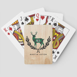 Baraja De Cartas Monograma verde del macho de la tela escocesa del