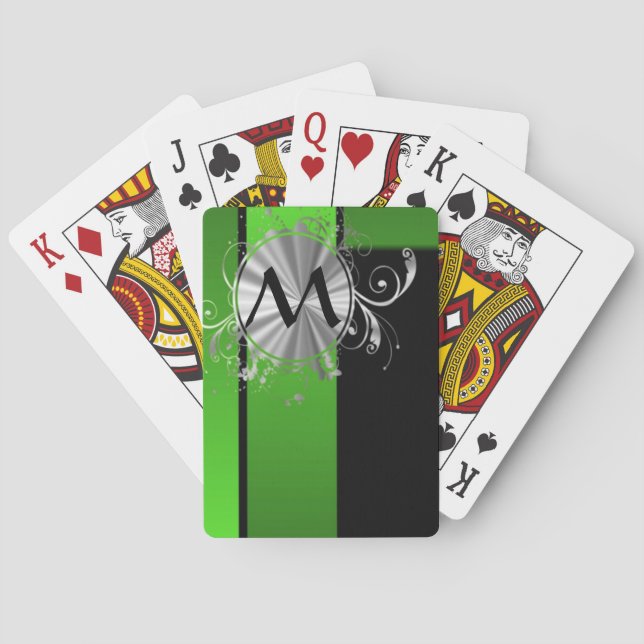 Baraja De Cartas Monograma verde vivo y negro (Reverso)
