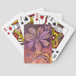 Baraja De Cartas Monograma violento de color morado y dorado floral