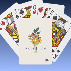 Baraja De Cartas Monograma, Vive Ríe Ama, Flores de Papel Recortado