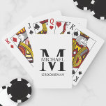 Baraja De Cartas Monograma y nombre clásicos de los Groomsmen perso<br><div class="desc">Clásicos regalos personalizados de Groomsmen con monograma,  nombre y título personalizados de groomsman en negro clásico estilo de letra serif en fondo blanco. También perfecto para el mejor hombre,  padre de la novia y más.</div>