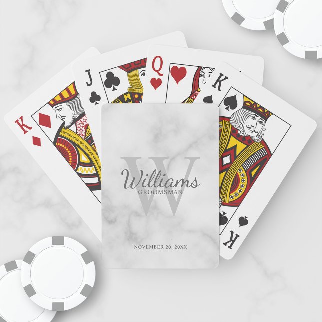 Baraja De Cartas Monograma y nombre de Groomsmen con guión personal (Subido por el creador)