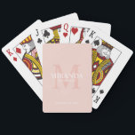 Baraja De Cartas Monograma y nombre de la dama de honor personaliza<br><div class="desc">Añada un toque personal a su boda con el monograma y el regalo de nombre de la dama de honor. Este diseño presenta el nombre personalizado de la dama de honor con el título y la fecha boda en blanco y monograma en color rosa rubor como fondo, en estilo clásico...</div>
