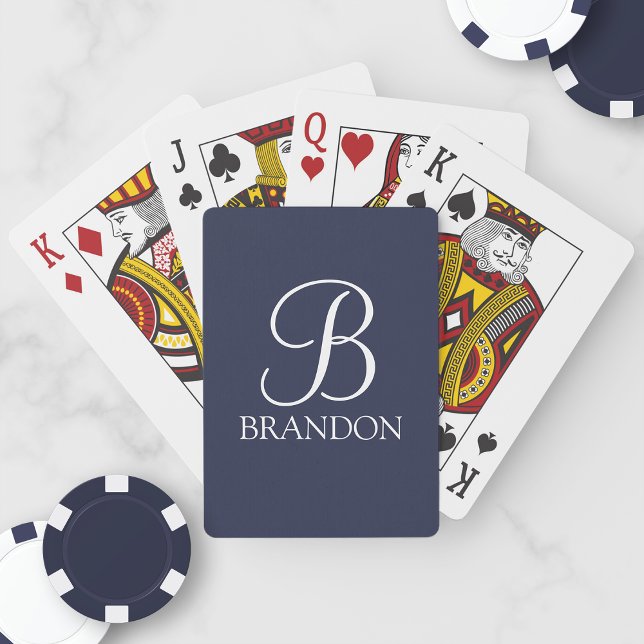 Baraja De Cartas Monograma y nombre del guión personalizado azul de (Subido por el creador)