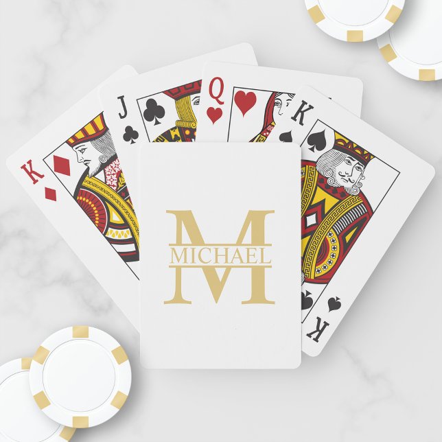 Baraja De Cartas Monograma y nombre personalizados de blanco y oro (Subido por el creador)
